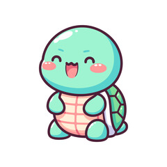 Cute cartoon turtle character smiling joyfully against a simple white background