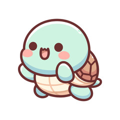 Cute cartoon turtle character smiling and walking on a white background, perfect for children's illustrations
