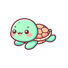Cute cartoon turtle swimming happily in a bright, cheerful environment with playful colors