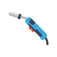 Close-up view of a soldering iron with a blue handle, used for electronics repair and crafting