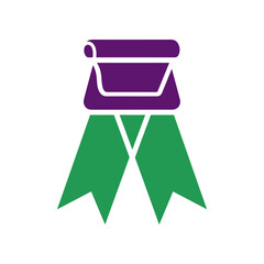 Colorful award ribbon with a rolled scroll design, symbolizing achievement and celebration