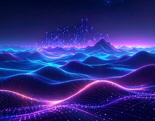 Digital landscape at night.  Abstract, vibrant colors