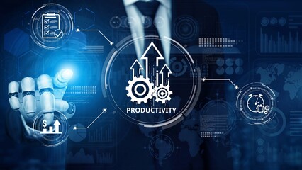 Productivity improvement in digital business, showing productivity tools, productivity tracking, productivity optimization, and workflow for business workplace efficiency. Muxer