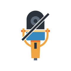 Colorful microphone illustration with a crossed-out symbol, representing muted audio in a studio setting