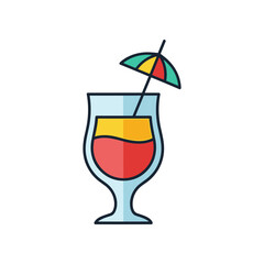 Colorful tropical cocktail in a glass with an umbrella, set against a bright background