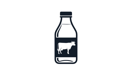Milk Bottle with Cow Silhouette Icon.