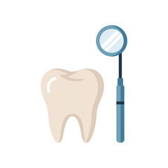 Dental examination tools with a tooth illustration, highlighting oral health and hygiene