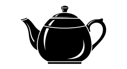 Classic Black Teapot Silhouette on White Background.