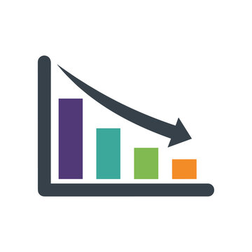 Declining Trend Graph Illustrating Decrease in Performance Over Time with Colorful Bars