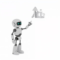 Fototapeta premium Robot pointing at a futuristic digital cityscape with upward arrows