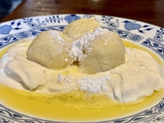 Czech Sweet Cottage Cheese Dumplings with sour cream Sauce (Dessert)
