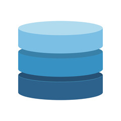 Three stacked circular shapes in varying shades of blue, representing data storage, on a white background