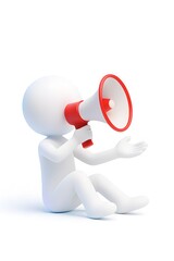 3D rendered humanoid figure in action pose with megaphone symbolizing communication and outreach