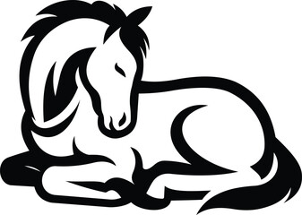 Resting horse silhouette black and white, Animal horse vector illustration design