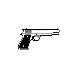 Classic black and white silhouette of a semi automatic pistol on a plain white background