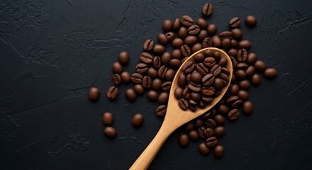 Roasted Coffee Beans in Wooden Spoon.