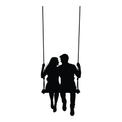 Romantic couple silhouette enjoying a swing together intimate moment outdoor silhouette