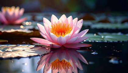 Beautiful pink lotus flower in pond