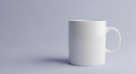 Obraz premium A clean white mug sits on a light purple background with a soft shadow