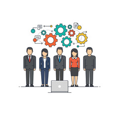 Team of business people working together on a project isolated on white background