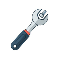 A detailed illustration of a wrench with a bolt, set against a clean white background, ideal for DIY projects