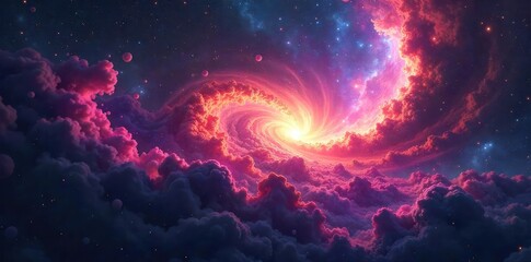 Obraz premium A vast, swirling nebula, possibly harboring unseen alien civilizations The colors are vibrant and mysterious, hinting at untold secrets within the cosmic dust , aliens, vastness, alien planet