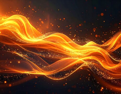 Abstract flowing golden waves on dark background