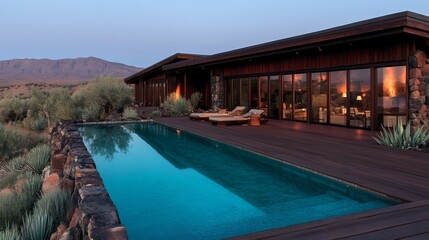 Luxury Desert Resort Infinity Pool at Twilight