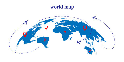 World map. Blue modern vector map. Silhouette map