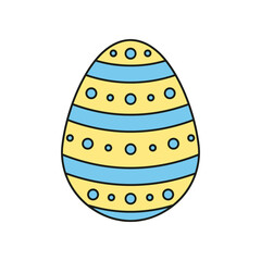 Colorful decorated egg with blue and yellow stripes and dots, symbolizing Easter celebrations