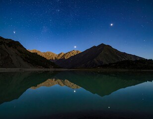 Mountain lake reflecting a starry night sky (1)