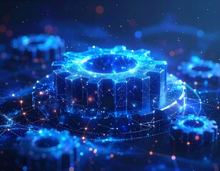 Abstract gears with glowing network