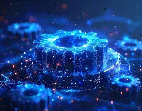 Abstract gears with glowing network - Powered by Adobe