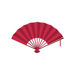 Elegant red fan with intricate design, symbolizing culture and tradition, isolated on white