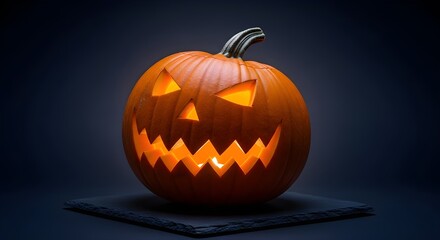 Obraz premium Halloween Pumpkin Carving Display with a spooky face for trick or treat party nights