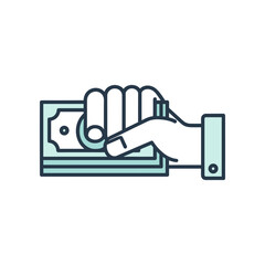 Hand holding a stack of cash, symbolizing financial transactions in a minimalist setting