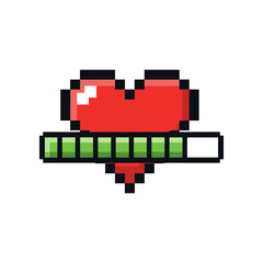 Fototapeta premium Pixel art heart icon with a health bar, symbolizing life points in a gaming context