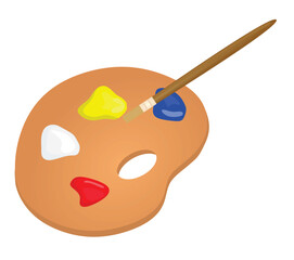 Brush and colors on wooden palette. vector