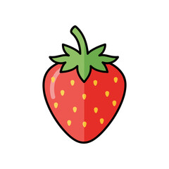 Vibrant illustration of a ripe strawberry with green leaves, isolated on a white background
