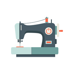 Vintage sewing machine in a minimalist style, showcasing its features with a soft color palette