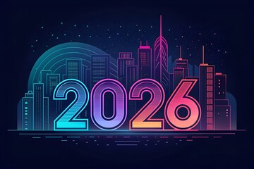 Futuristic 2026 Typography Background in Neon Style