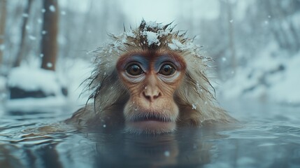 Snow monkey in hot spring (3)