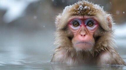 Snow monkey in hot spring (4)