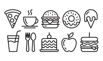 Hand drawn food and drink doodles collection simple icons for creative projects easy to use