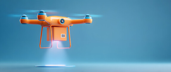 Orange drone transporting package