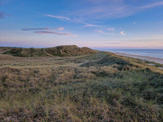 Amazing summer sunset view over the North Sea near Petten, Netherlands