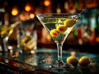 martini with olives