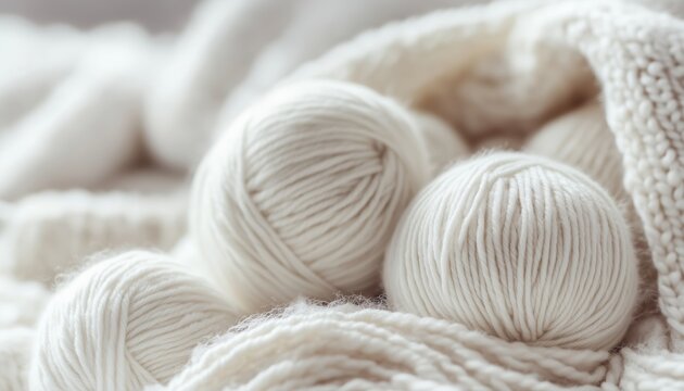 Detailed Shot Of Wool Knitting On A White Background, Emphasizing Texture And Craftsmanship In Handmade Creation. Pure And Simple Elegance.