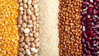 Fototapeta premium Cereals and legumes food background generative AI