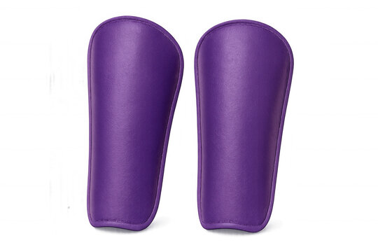 Purple soccer shin guards isolated on transparent background, ensuring safety during sports activities
